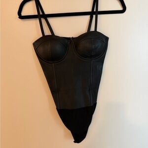 Aqua Black Faux Leather Bustier Bodysuit